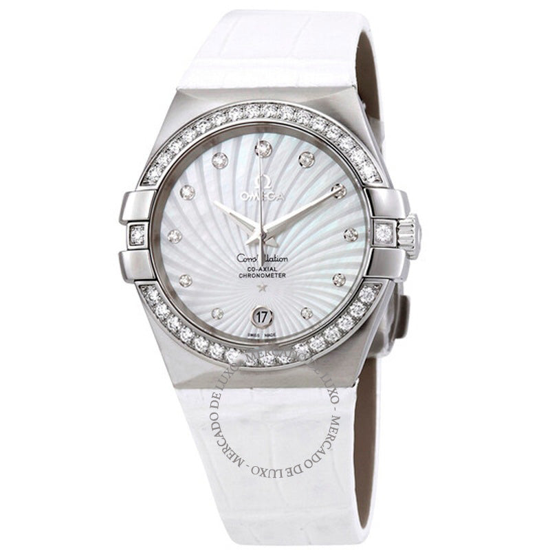 Relógio Constellation Co-Axial Cronômetro Automático Diamante Mostrador Branco Madrepérola 35 mm - Mercado de Luxo - O Maior E-Commerce de Bens, Produtos e Serviços de Luxo do Brasil.