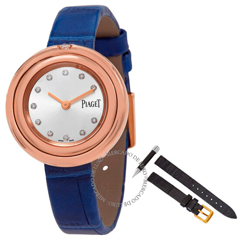 Relógio Possession com mostrador prateado e diamante couro e ouro rosa 18K 29 mm - Mercado de Luxo - O Maior E-Commerce de Bens, Produtos e Serviços de Luxo do Brasil.