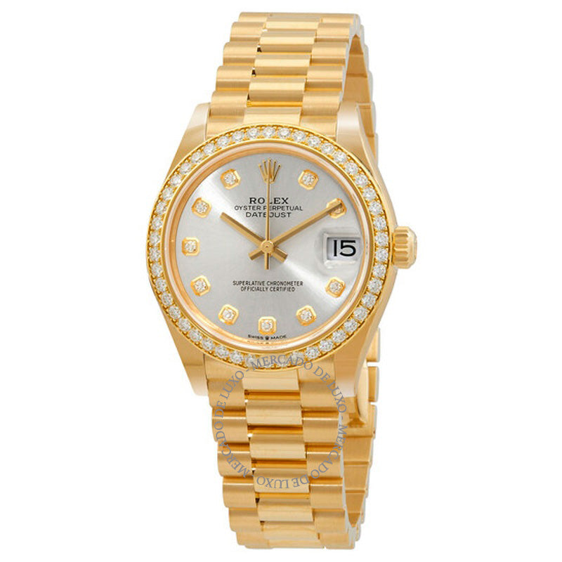 Relógio Datejust 31 automático prateado com mostrador de diamantes Ladies em ouro amarelo 18k 31 mm - Mercado de Luxo - O Maior E-Commerce de Bens, Produtos e Serviços de Luxo do Brasil.