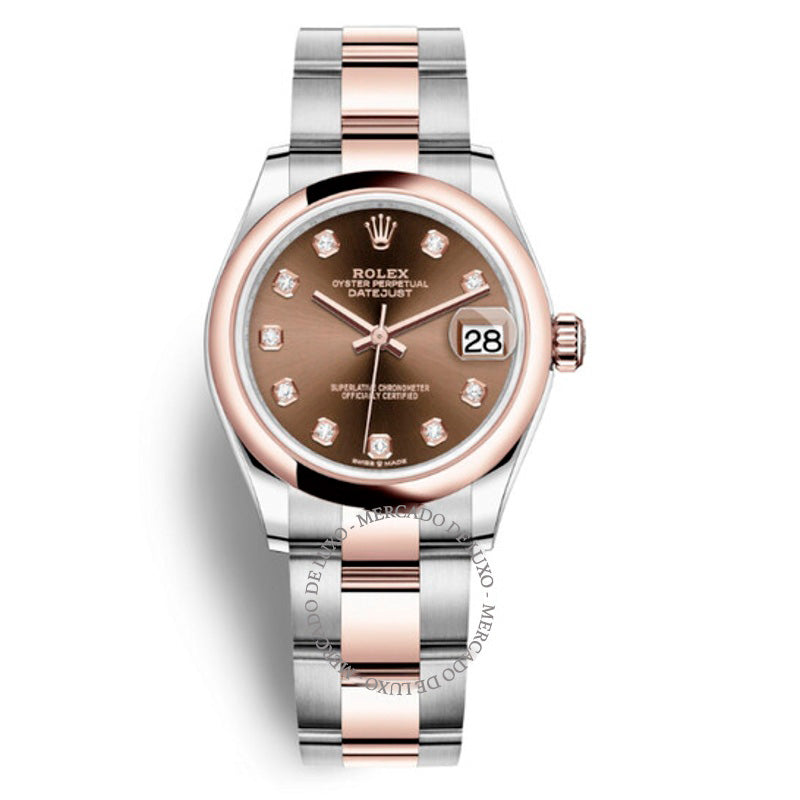 Relógio Oyster Datejust 31 com mostrador chocolate automático Ladies em aço e ouro Everose 18k 31 mm - Mercado de Luxo - O Maior E-Commerce de Bens, Produtos e Serviços de Luxo do Brasil.