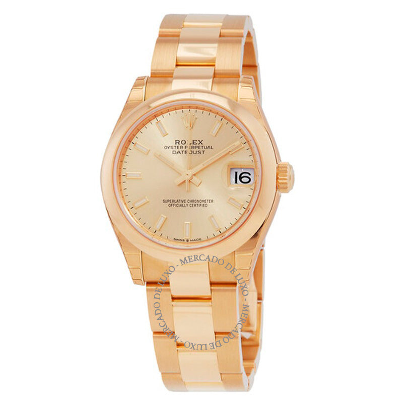 Relógio Oyster Datejust 31 automático com mostrador champanhe Ladies ouro amarelo 18k 31 mm - Mercado de Luxo - O Maior E-Commerce de Bens, Produtos e Serviços de Luxo do Brasil.