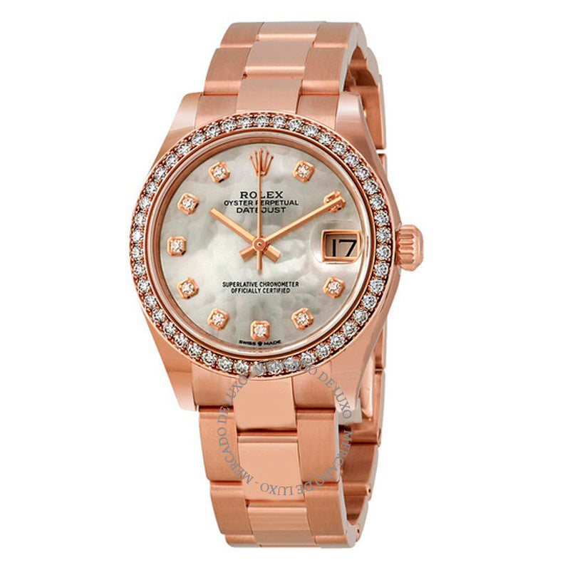 Relógio Oyster Datejust 31 com mostrador de diamante e madrepérola Ladies ouro Everose 18 quilates 31 mm - Mercado de Luxo - O Maior E-Commerce de Bens, Produtos e Serviços de Luxo do Brasil.