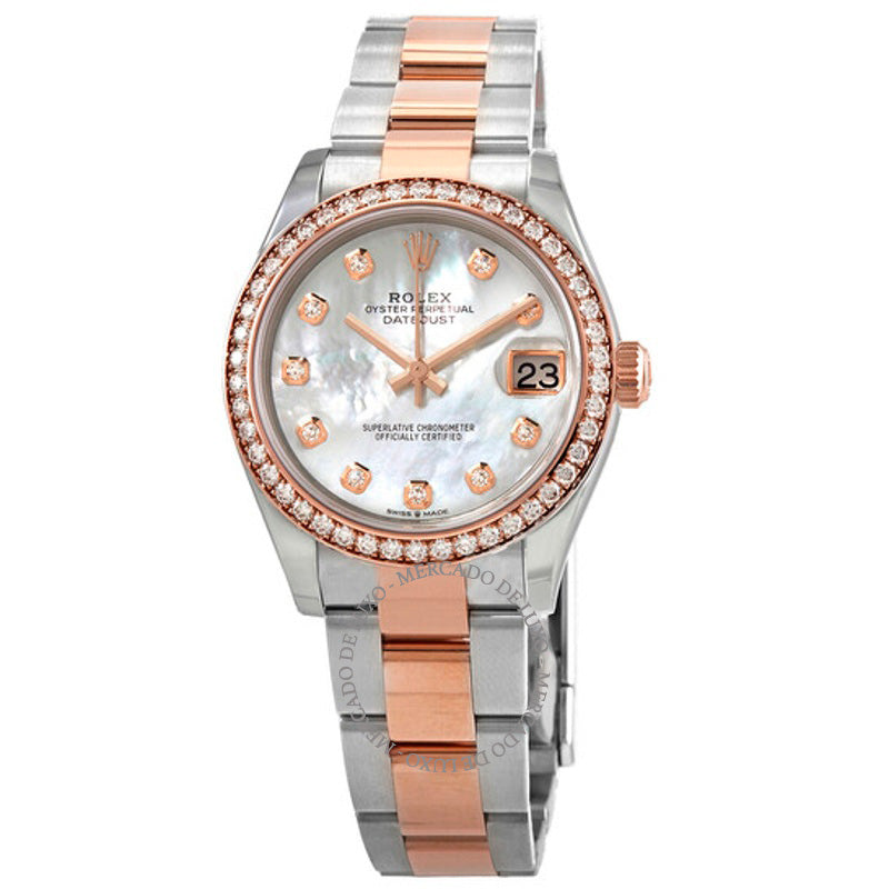 Relógio Oyster automático Datejust com mostrador de diamante e madrepérola Ladies em aço e ouro Everose  - Mercado de Luxo - O Maior E-Commerce de Bens, Produtos e Serviços de Luxo do Brasil.
