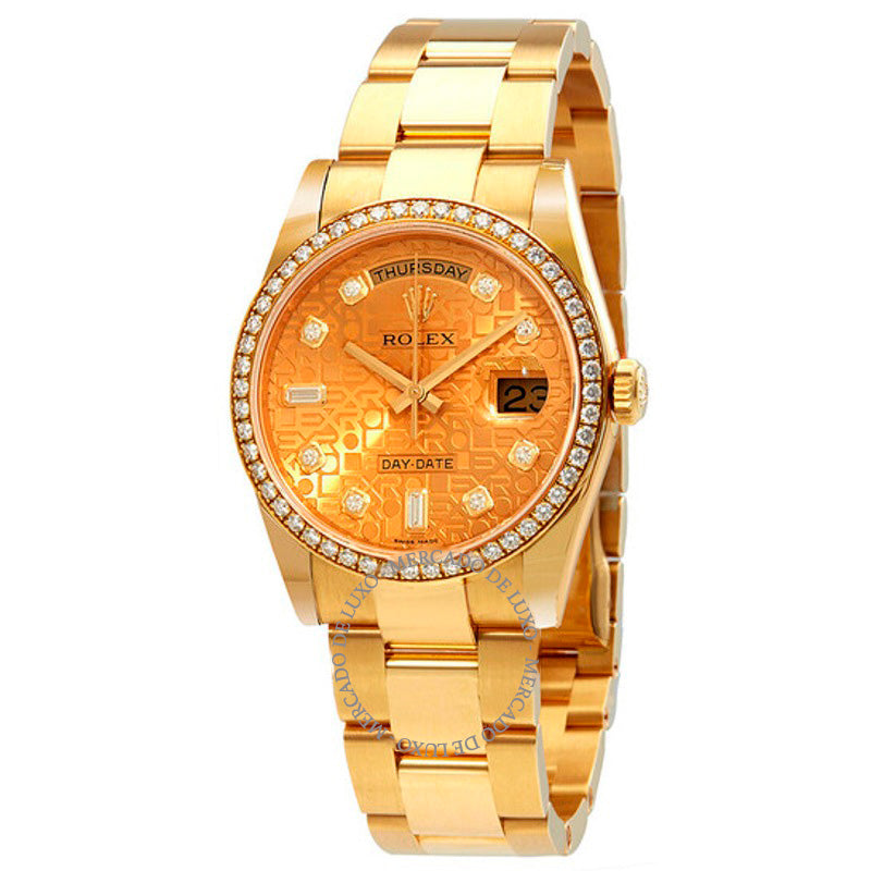 Relógio Oyster Day-Date 36 Champagne Jubilee Dial Automático com Diamantes Ladies em Ouro Amarelo 18k 36 mm - Mercado de Luxo - O Maior E-Commerce de Bens, Produtos e Serviços de Luxo do Brasil.