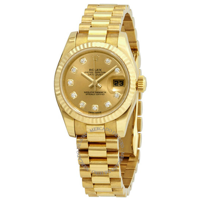 Relógio Lady-Datejust 26 Mostrador Dourado Ouro Amarelo 18K Presidente Automático  - Mercado de Luxo - O Maior E-Commerce de Bens, Produtos e Serviços de Luxo do Brasil.