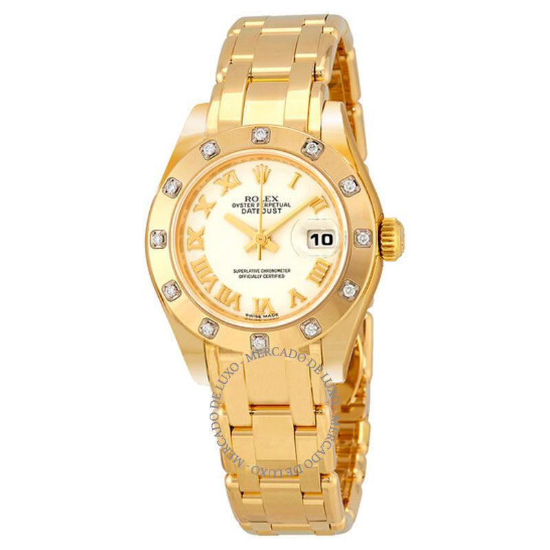 Relógio Lady-Datejust Pearlmaster Mostrador Branco Ouro Amarelo 18K Automático 29 mm - Mercado de Luxo - O Maior E-Commerce de Bens, Produtos e Serviços de Luxo do Brasil.