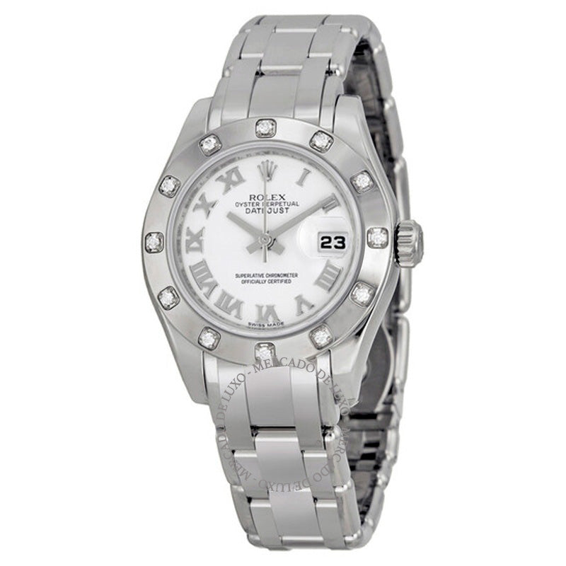Relógio Lady-Datejust Pearlmaster Mostrador Branco Ouro Branco 18K Automático 29 mm - Mercado de Luxo - O Maior E-Commerce de Bens, Produtos e Serviços de Luxo do Brasil.
