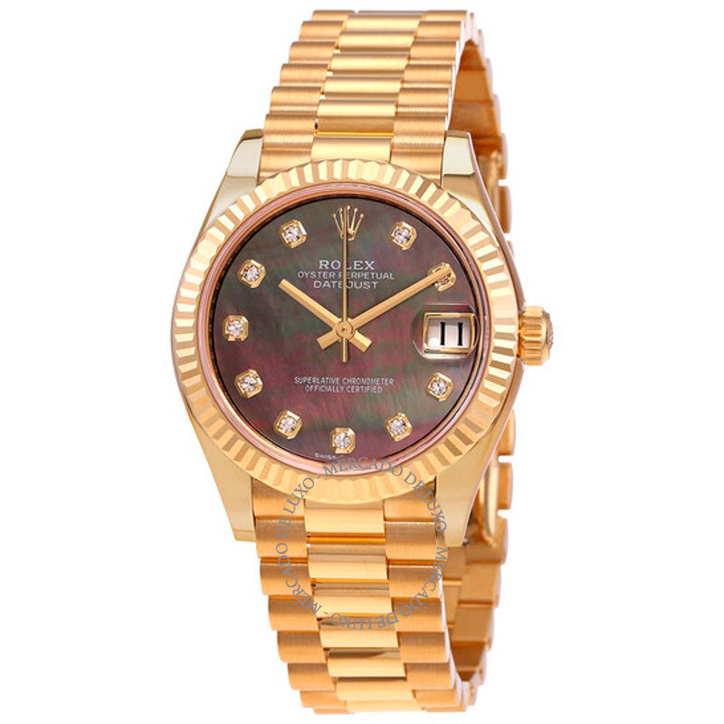 Relógio Datejust 31 Automático Ouro Amarelo 18k Diamante Mostrador Madrepérola Negra 31 mm - Mercado de Luxo - O Maior E-Commerce de Bens, Produtos e Serviços de Luxo do Brasil.