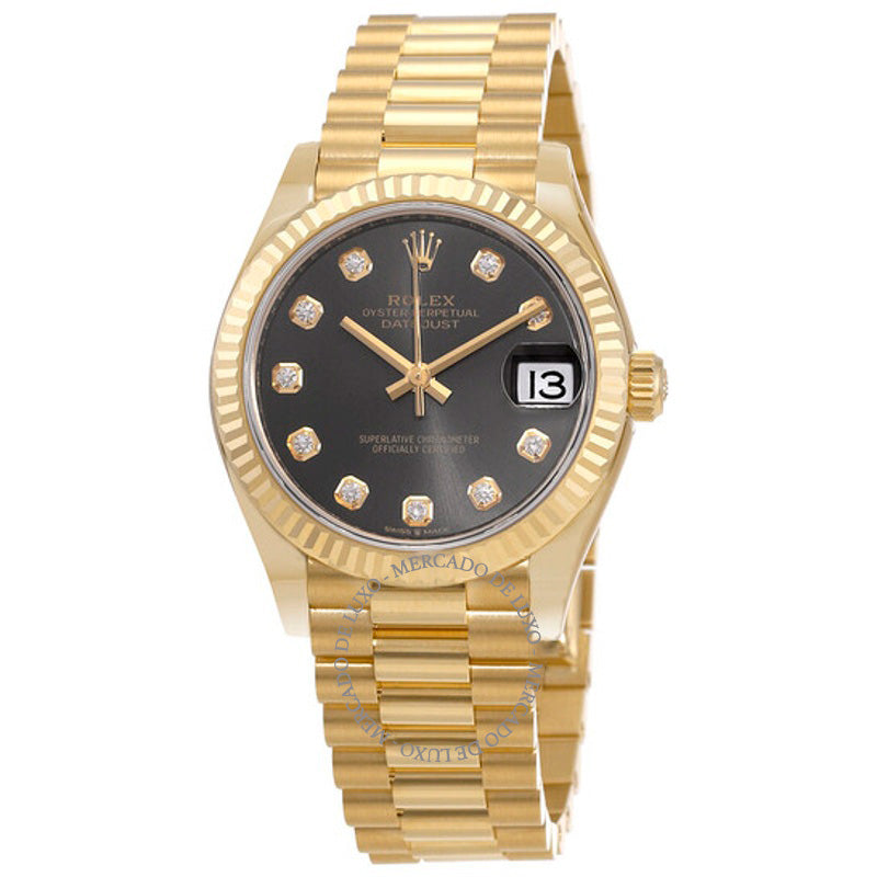 Relógio Datejust 31 Automático Ouro Amarelo 18k Mostrador Cinza Diamante 31 mm - Mercado de Luxo - O Maior E-Commerce de Bens, Produtos e Serviços de Luxo do Brasil.