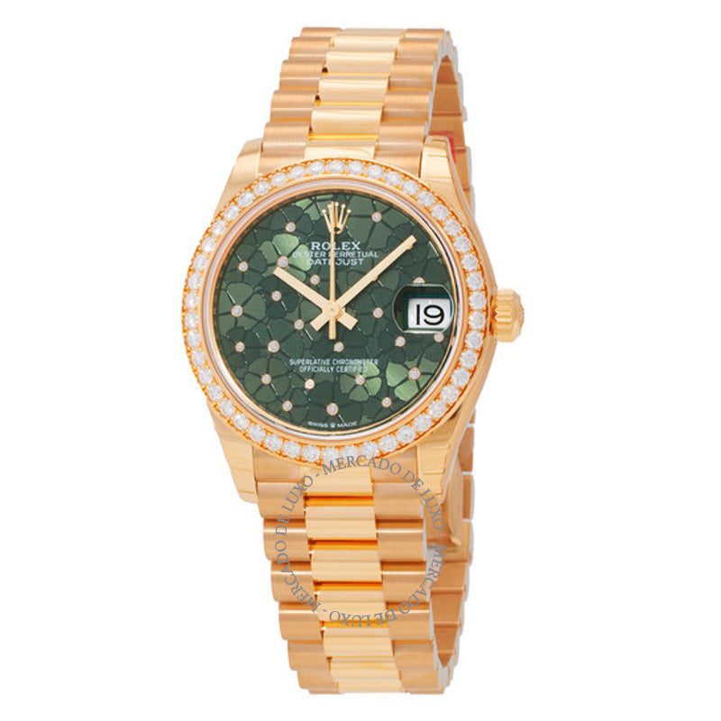 Relógio Datejust 31 automático em ouro amarelo 18k com motivo floral verde-oliva e mostrador de diamante 31 mm - Mercado de Luxo - O Maior E-Commerce de Bens, Produtos e Serviços de Luxo do Brasil.