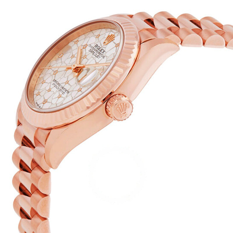Relógio Datejust 31 Prata com Motivo Floral Mostrador de Diamante Automático Ouro Everose 18k Presidente 31 mm - Mercado de Luxo - O Maior E-Commerce de Bens, Produtos e Serviços de Luxo do Brasil.