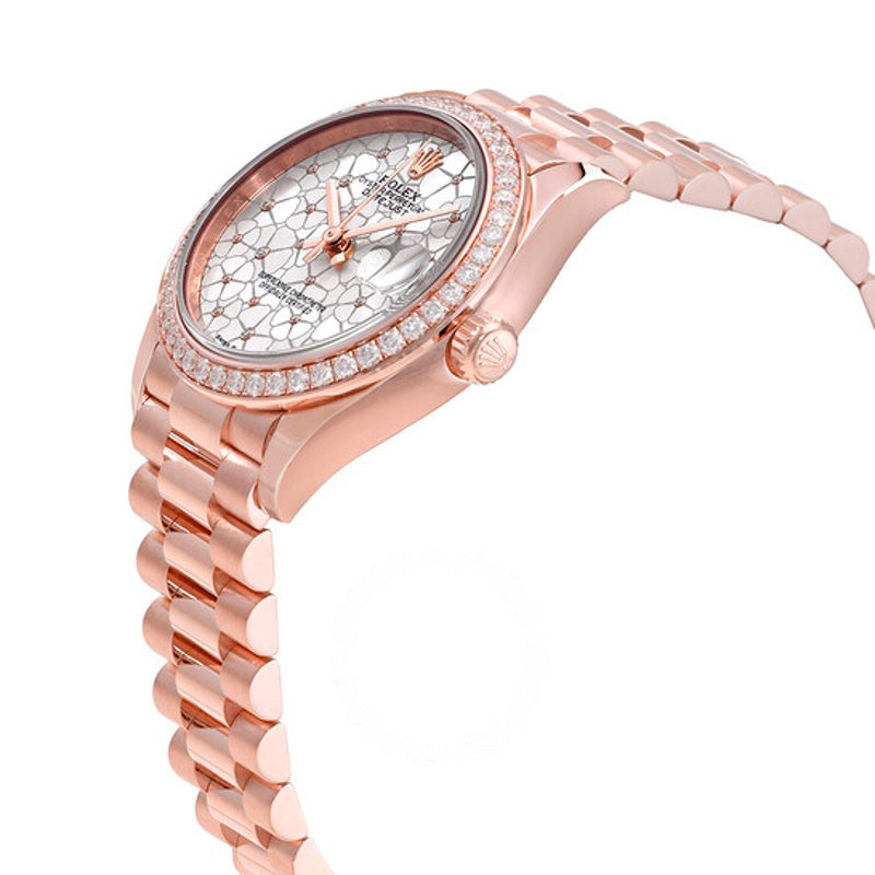 Relógio Datejust 31 em prata com motivo floral e mostrador de diamante ouro Everose 18k President 31 mm - Mercado de Luxo - O Maior E-Commerce de Bens, Produtos e Serviços de Luxo do Brasil.