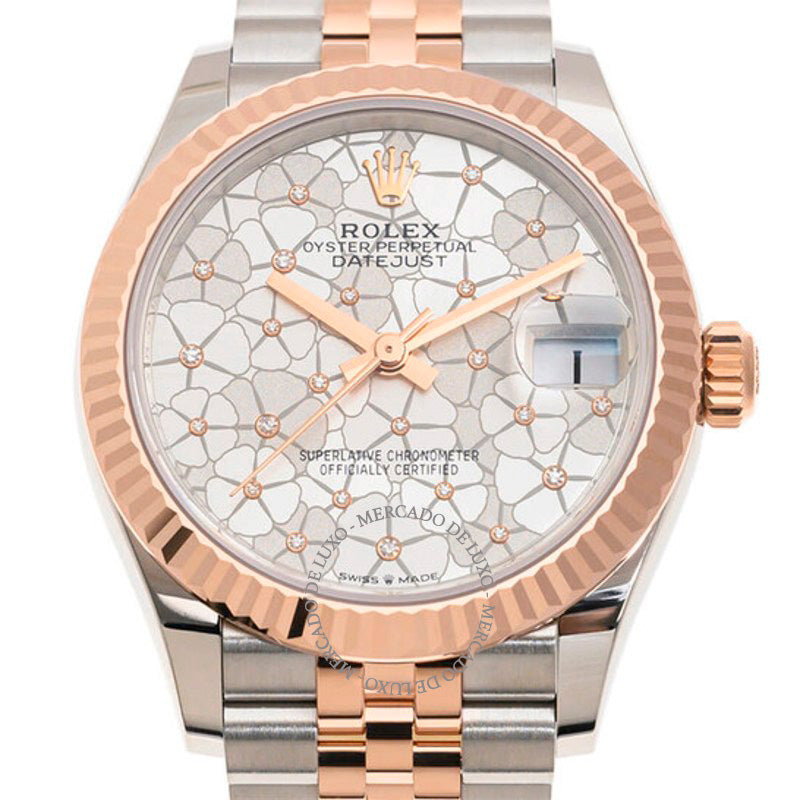 Relógio Jubilee Datejust 31 Prata com Motivo Floral e Mostrador de Diamante  - Mercado de Luxo - O Maior E-Commerce de Bens, Produtos e Serviços de Luxo do Brasil.