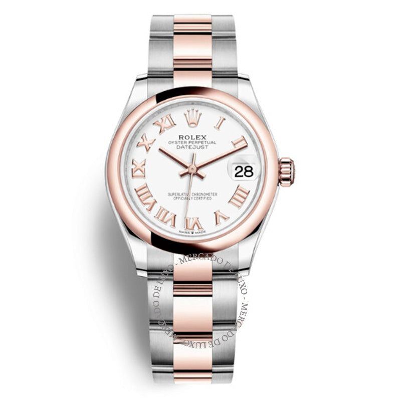 Relógio Oyster Datejust 31 automático mostrador branco em aço e ouro Everose 18k 31 mm - Mercado de Luxo - O Maior E-Commerce de Bens, Produtos e Serviços de Luxo do Brasil.