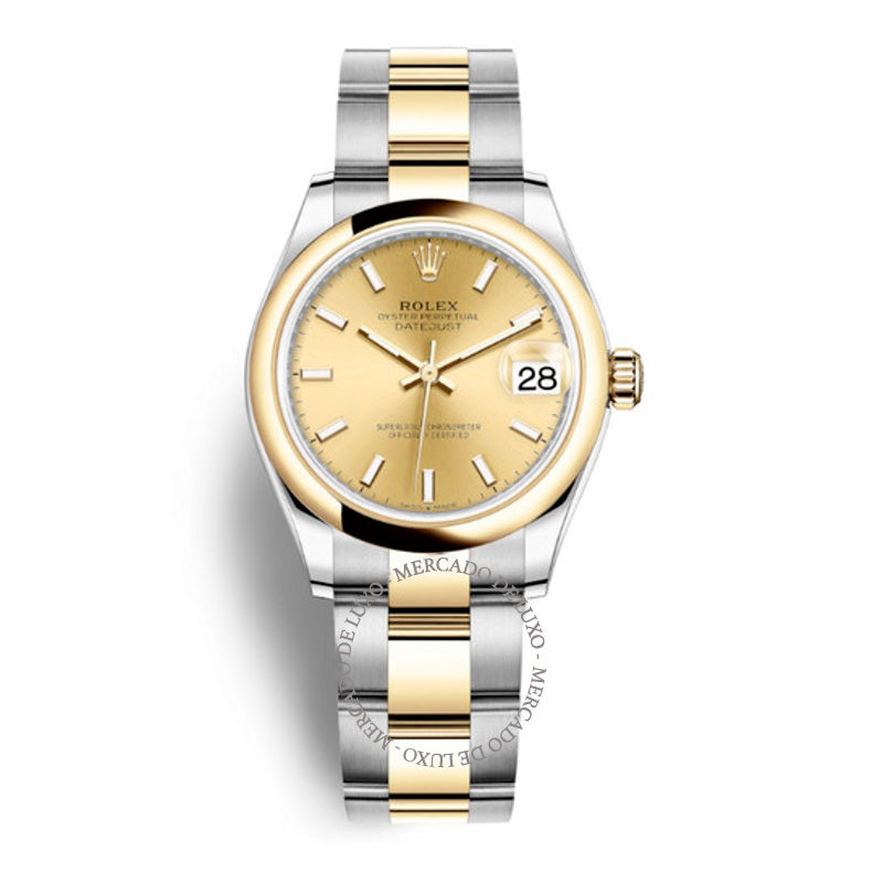 Relógio Oyster Datejust 31 automático em aço e ouro amarelo 18k com mostrador champanhe 31 mm - Mercado de Luxo - O Maior E-Commerce de Bens, Produtos e Serviços de Luxo do Brasil.