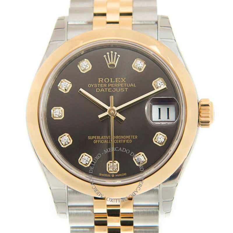 Relógio Jubilee Datejust 31 com mostrador de diamante cinza escuro em aço e ouro amarelo 18k 31 mm - Mercado de Luxo - O Maior E-Commerce de Bens, Produtos e Serviços de Luxo do Brasil.