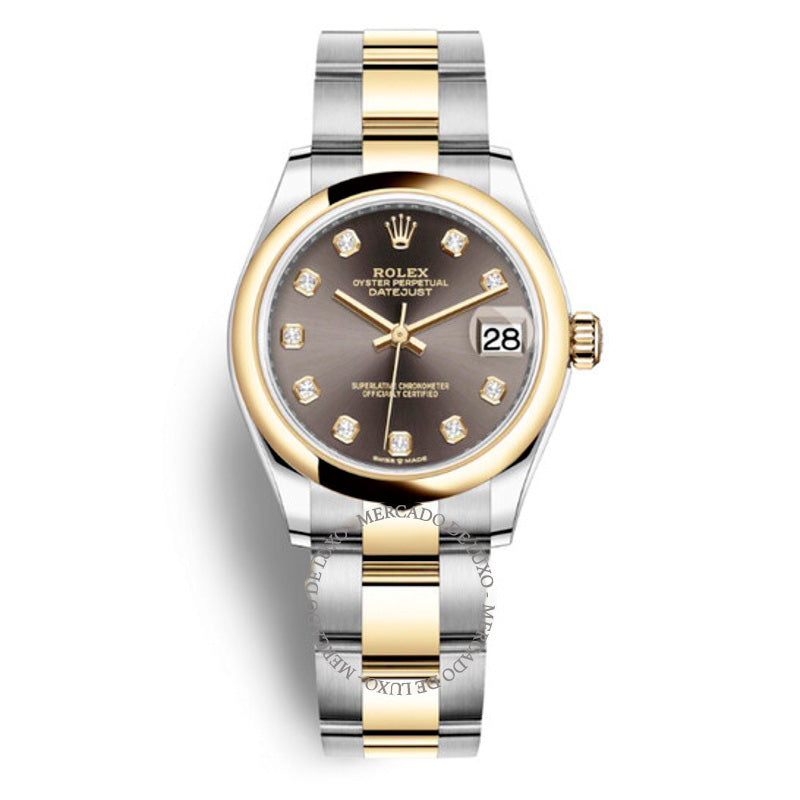 Relógio Oyster Datejust 31 com mostrador de diamante cinza escuro em aço e ouro amarelo 18k 31 mm - Mercado de Luxo - O Maior E-Commerce de Bens, Produtos e Serviços de Luxo do Brasil.