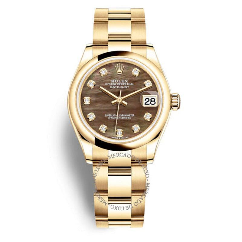 Relógio Oyster Datejust 31 com madrepérola negra e diamantes em ouro amarelo 18k para mulheres 31 mm - Mercado de Luxo - O Maior E-Commerce de Bens, Produtos e Serviços de Luxo do Brasil.