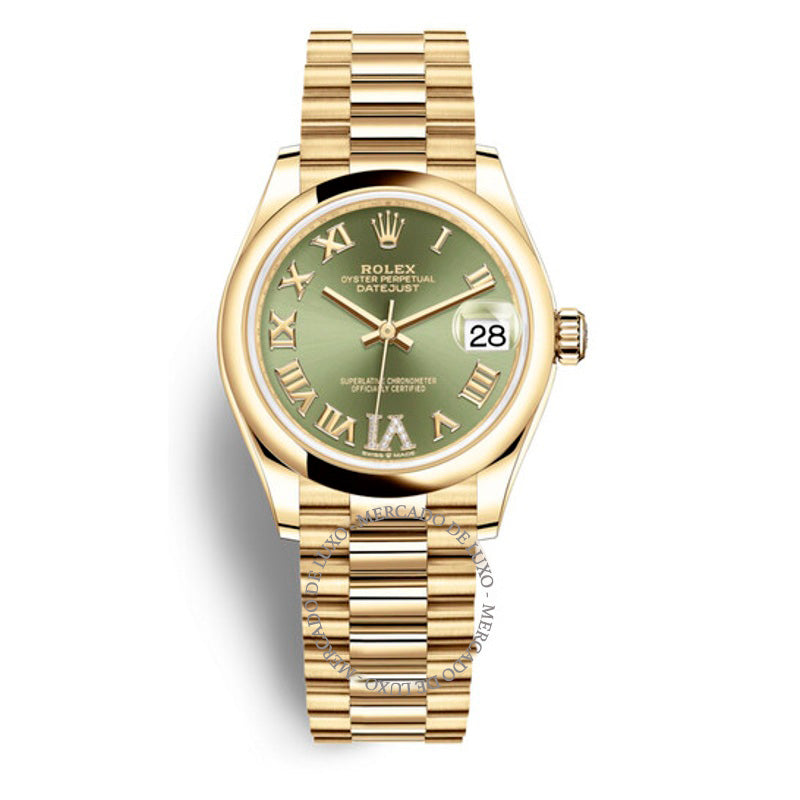 Relógio Datejust 31 automático mostrador verde-oliva ouro amarelo 18k President 31 mm - Mercado de Luxo - O Maior E-Commerce de Bens, Produtos e Serviços de Luxo do Brasil.