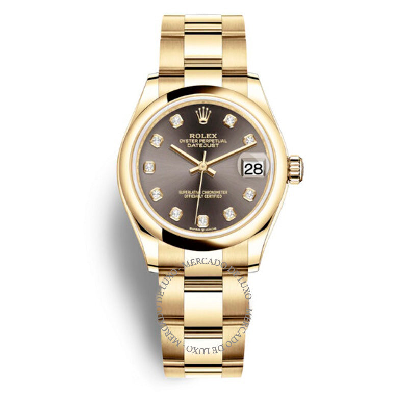 Relógio Oyster Datejust 31 com mostrador de diamante cinza escuro e ouro amarelo 18k 31 mm - Mercado de Luxo - O Maior E-Commerce de Bens, Produtos e Serviços de Luxo do Brasil.