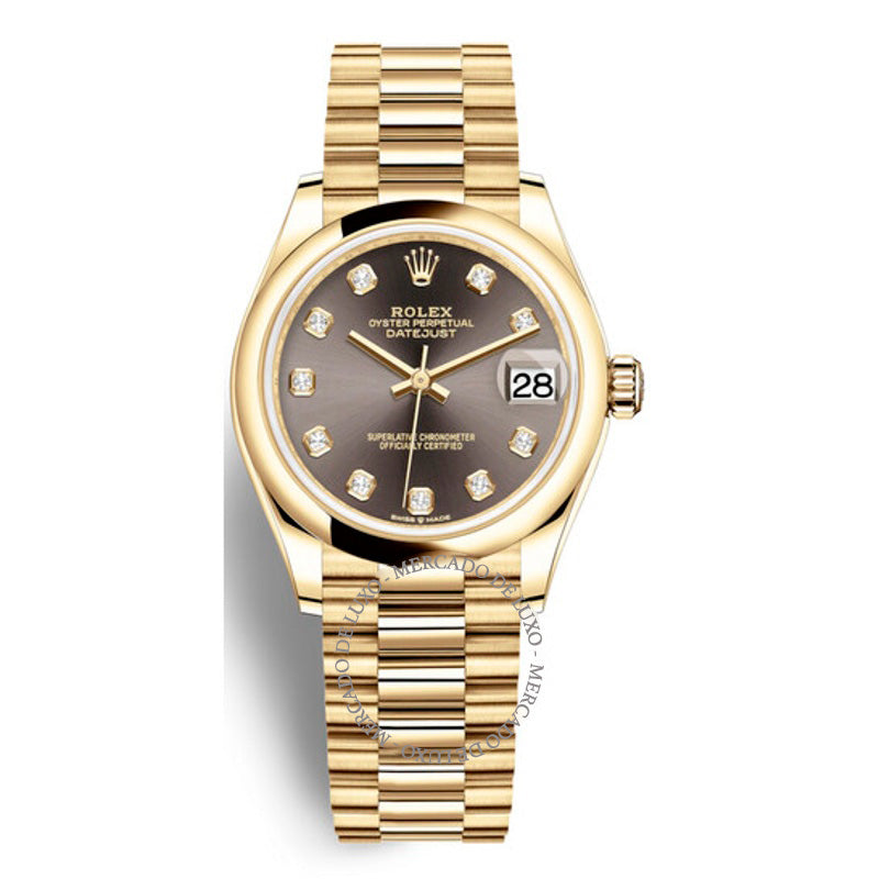 Relógio Datejust 31 automático mostrador cinza escuro ouro amarelo 18k President 31 mm - Mercado de Luxo - O Maior E-Commerce de Bens, Produtos e Serviços de Luxo do Brasil.