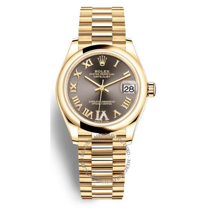 Relógio Datejust 31 automático mostrador cinza escuro ouro amarelo 18k President 31 mm - Mercado de Luxo - O Maior E-Commerce de Bens, Produtos e Serviços de Luxo do Brasil.
