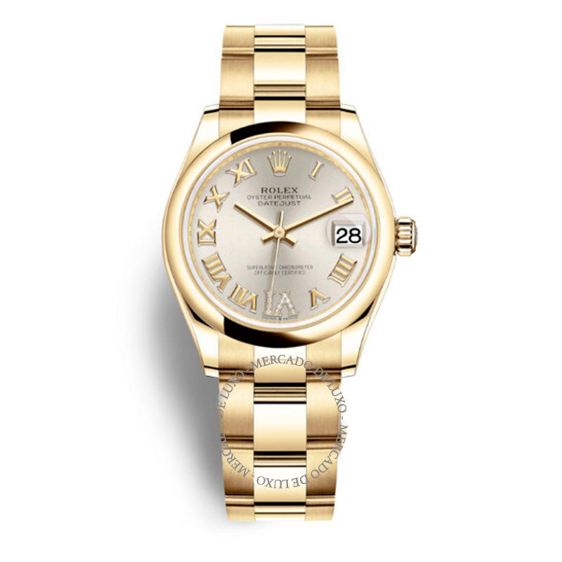 Relógio Oyster Datejust 31 automático mostrador prateado ouro amarelo 18k  - Mercado de Luxo - O Maior E-Commerce de Bens, Produtos e Serviços de Luxo do Brasil.