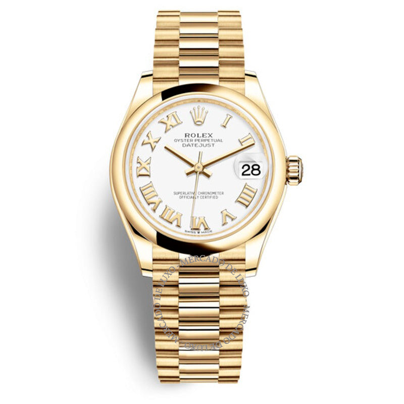 Relógio Datejust 31 automático mostrador branco ouro amarelo 18k President 31 mm - Mercado de Luxo - O Maior E-Commerce de Bens, Produtos e Serviços de Luxo do Brasil.