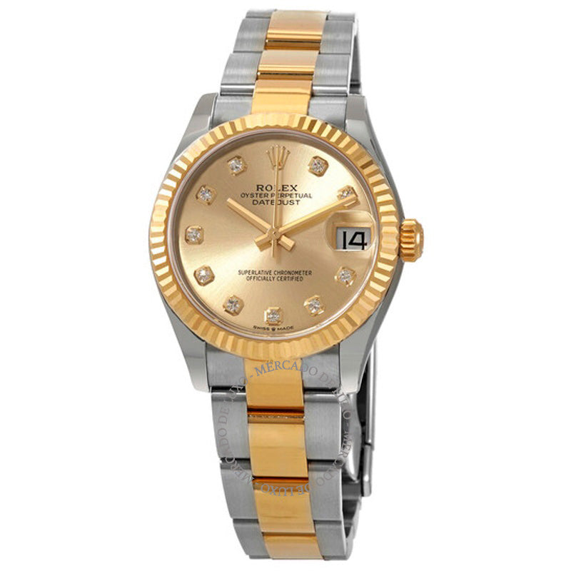 Relógio Datejust 31 Champagne Diamond Dial Oyster Automático em Aço e Ouro Amarelo 18k  - Mercado de Luxo - O Maior E-Commerce de Bens, Produtos e Serviços de Luxo do Brasil.