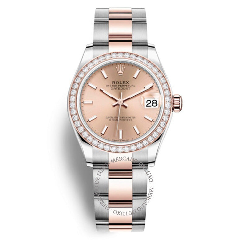 Relógio Oyster automático Datejust 31 com mostrador de diamantes rosa e aço e ouro Everose 31 mm - Mercado de Luxo - O Maior E-Commerce de Bens, Produtos e Serviços de Luxo do Brasil.