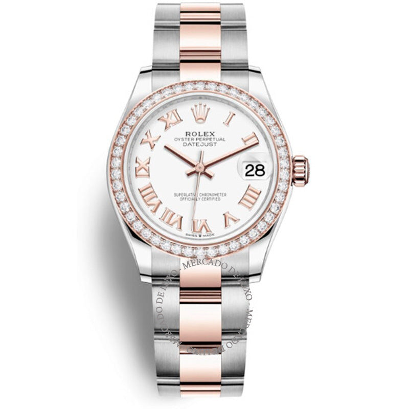 Relógio Oyster automático Datejust com mostrador branco em aço e ouro Everose 31 mm - Mercado de Luxo - O Maior E-Commerce de Bens, Produtos e Serviços de Luxo do Brasil.