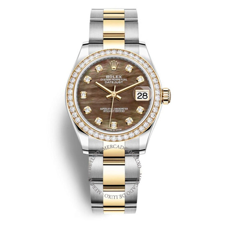 Relógio Oyster Datejust 31 em aço e ouro amarelo 18k com mostrador de diamante e madrepérola preta 31 mm - Mercado de Luxo - O Maior E-Commerce de Bens, Produtos e Serviços de Luxo do Brasil.