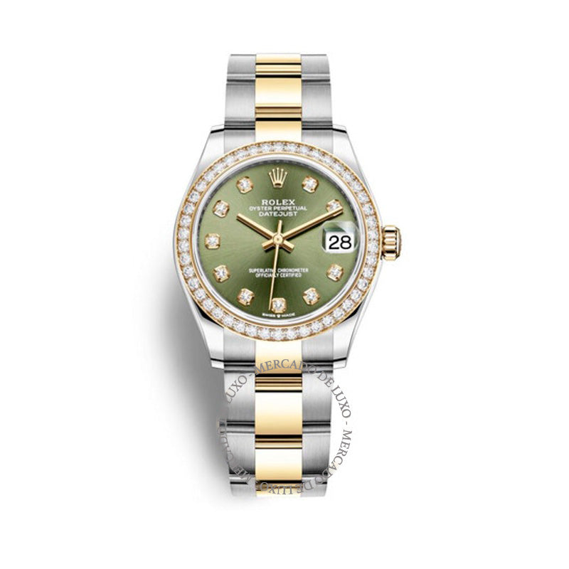 Relógio Datejust 31 Oyster Automático em Aço e Ouro Amarelo 18k com Mostrador de Diamante Verde Oliva 31 mm - Mercado de Luxo - O Maior E-Commerce de Bens, Produtos e Serviços de Luxo do Brasil.