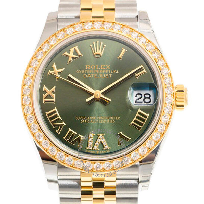 Relógio Jubilee Datejust 31 com mostrador de diamante verde em aço e ouro amarelo 18k 31 mm - Mercado de Luxo - O Maior E-Commerce de Bens, Produtos e Serviços de Luxo do Brasil.