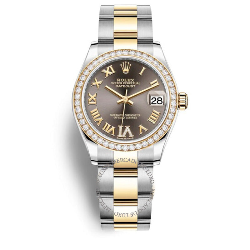 Relógio Oyster Datejust 31 mostrador cinza em aço e ouro amarelo 18k 31 mm - Mercado de Luxo - O Maior E-Commerce de Bens, Produtos e Serviços de Luxo do Brasil.