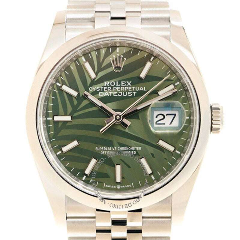 Relógio Datejust 36 Automático Verde Oliva Palm 36 mm - Mercado de Luxo - O Maior E-Commerce de Bens, Produtos e Serviços de Luxo do Brasil.