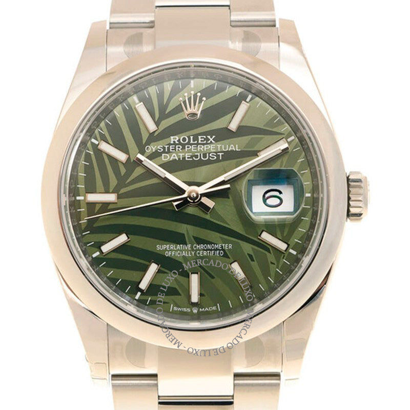 Relógio Datejust 36 Automático Verde Oliva Palm 36 mm - Mercado de Luxo - O Maior E-Commerce de Bens, Produtos e Serviços de Luxo do Brasil.