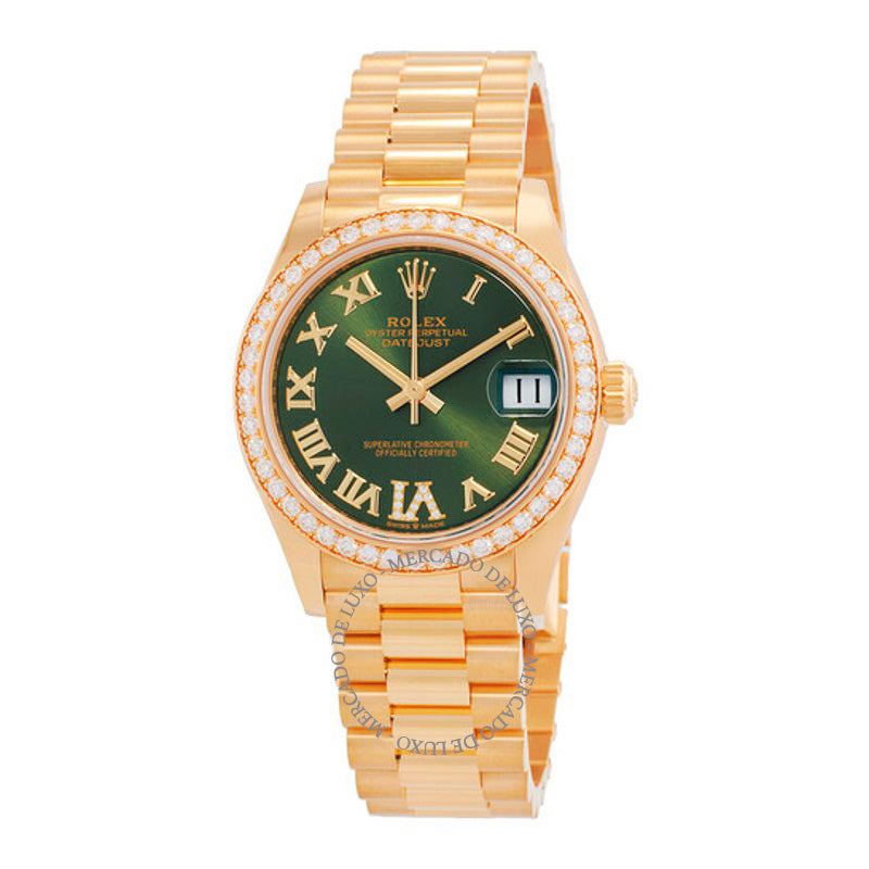 Relógio Datejust Automático Ouro Amarelo 18k Diamante Mostrador Verde Oliva 31 mm - Mercado de Luxo - O Maior E-Commerce de Bens, Produtos e Serviços de Luxo do Brasil.