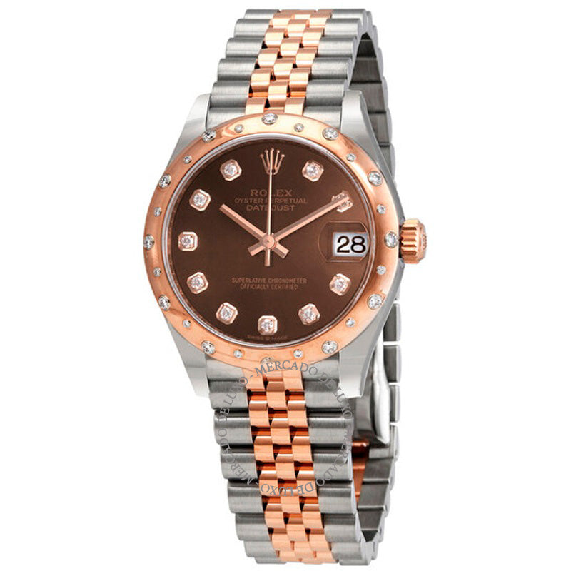 Relógio Datejust 31 Chocolate Diamond Dial Automático em Aço e Ouro Rosa 18k Jubilee 31 mm - Mercado de Luxo - O Maior E-Commerce de Bens, Produtos e Serviços de Luxo do Brasil.