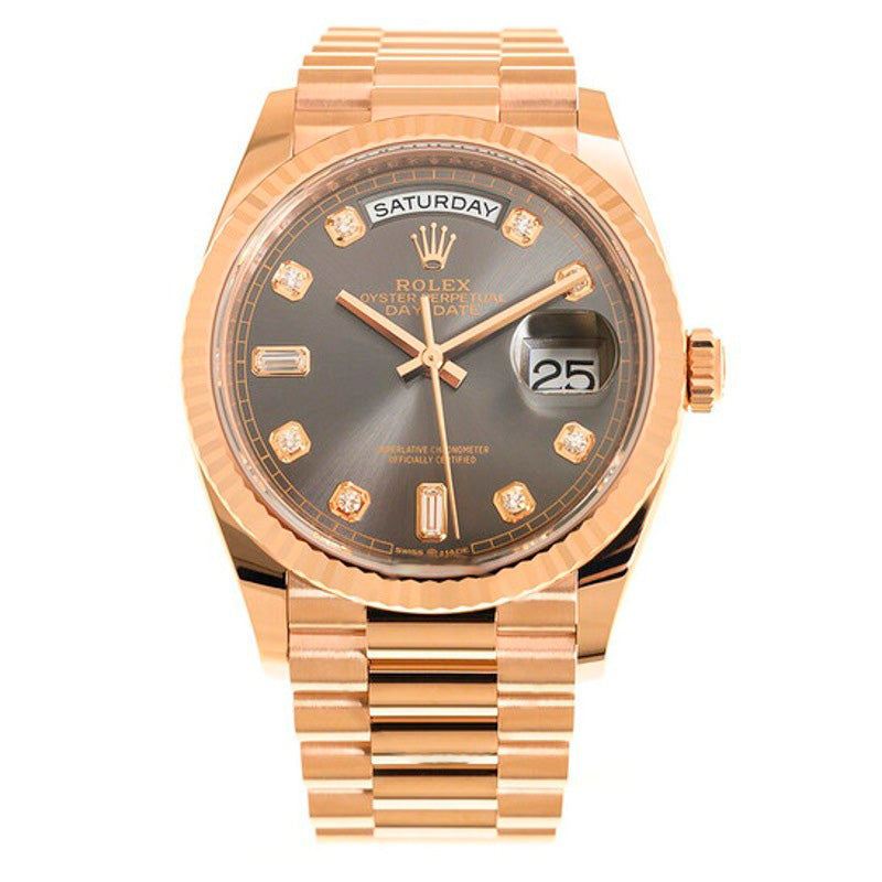 Relógio Day-Date 36 Automático Ouro Everose 18k Mostrador de Ardósia com Diamantes  - Mercado de Luxo - O Maior E-Commerce de Bens, Produtos e Serviços de Luxo do Brasil.