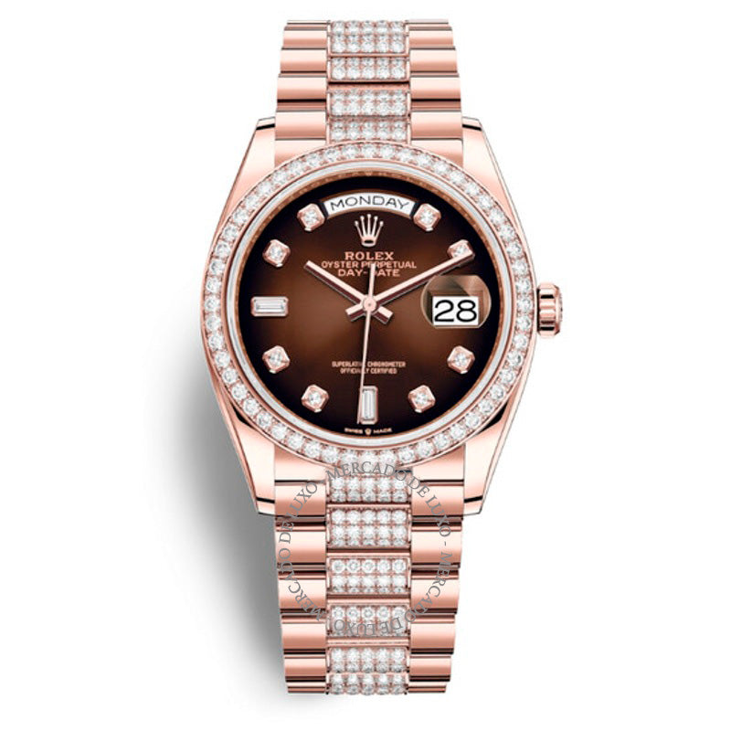 Relógio Presidente Day-Date 36 com mostrador chocolate ouro Everose 18k e diamantes 36 mm - Mercado de Luxo - O Maior E-Commerce de Bens, Produtos e Serviços de Luxo do Brasil.