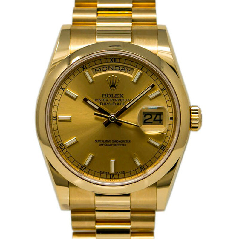 Relógio Day-Date Champagne automático em ouro amarelo 18k1 36 mm - Mercado de Luxo - O Maior E-Commerce de Bens, Produtos e Serviços de Luxo do Brasil.