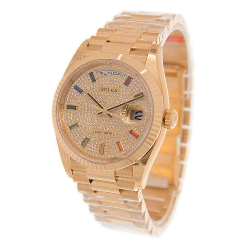 Relógio Day-Date President Ouro Amarelo Pavimentado-Arco-Íris Automático Cronômetro Diamante 36 mm - Mercado de Luxo - O Maior E-Commerce de Bens, Produtos e Serviços de Luxo do Brasil.