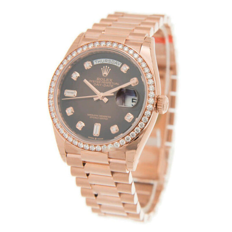 Relógio Day-Date Cronômetro Automático Mostrador Marrom Diamante 36 mm - Mercado de Luxo - O Maior E-Commerce de Bens, Produtos e Serviços de Luxo do Brasil.