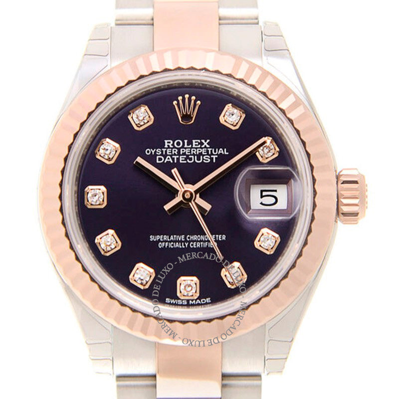 Relógio Oyster Lady-Datejust Aubergine com Mostrador de Diamante Automático 28 mm - Mercado de Luxo - O Maior E-Commerce de Bens, Produtos e Serviços de Luxo do Brasil.