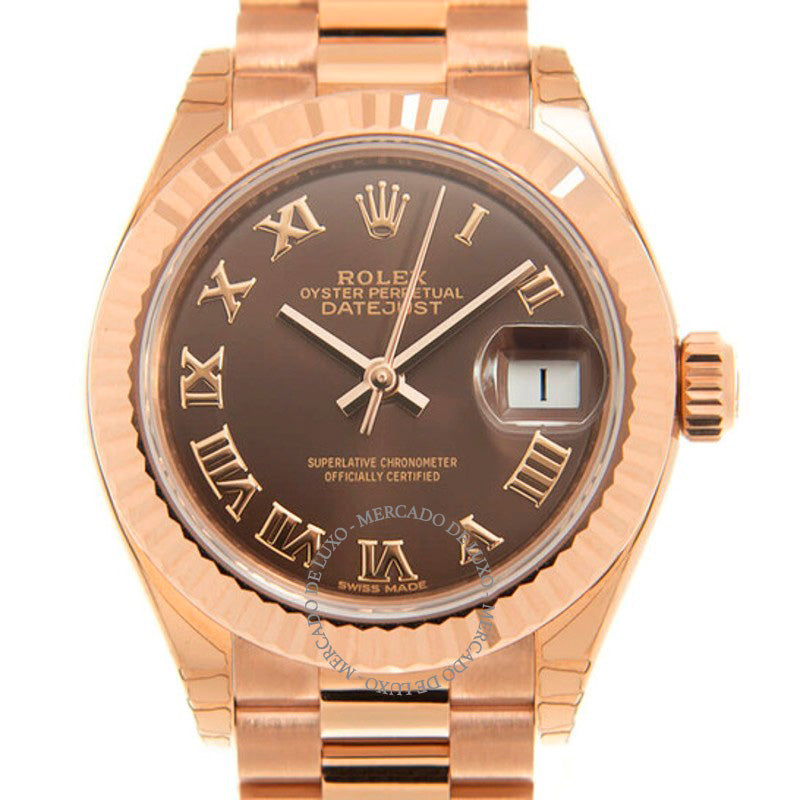 Relógio Lady Datejust Ouro Rosa 18k Automático Mostrador Marrom 28 mm - Mercado de Luxo - O Maior E-Commerce de Bens, Produtos e Serviços de Luxo do Brasil.