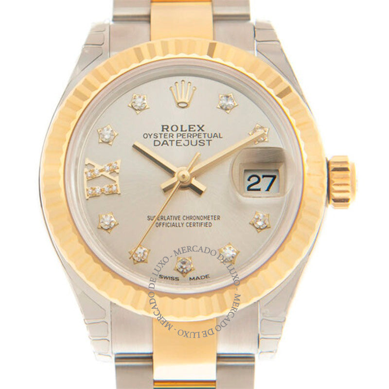 Relógio Lady Datejust Cronômetro Automático Mostrador Prateado com Diamantes 28 mm - Mercado de Luxo - O Maior E-Commerce de Bens, Produtos e Serviços de Luxo do Brasil.