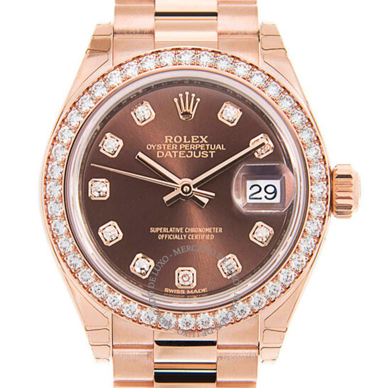 Relógio Lady-Datejust Automático Diamante Mostrador Marrom 28 mm - Mercado de Luxo - O Maior E-Commerce de Bens, Produtos e Serviços de Luxo do Brasil.