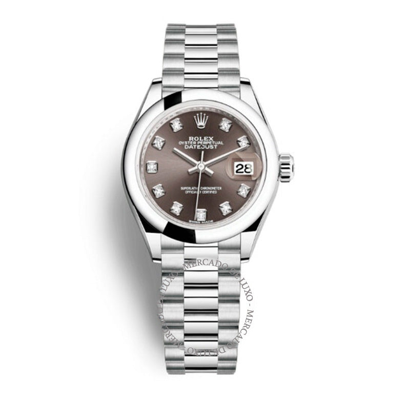 Relógio Lady-Datejust Presidente Automático em Platina com Mostrador Cinza  - Mercado de Luxo - O Maior E-Commerce de Bens, Produtos e Serviços de Luxo do Brasil.