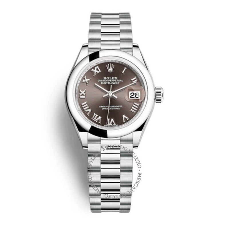 Relógio Lady-Datejust Presidente Automático em Platina com Mostrador Cinza 28 mm - Mercado de Luxo - O Maior E-Commerce de Bens, Produtos e Serviços de Luxo do Brasil.